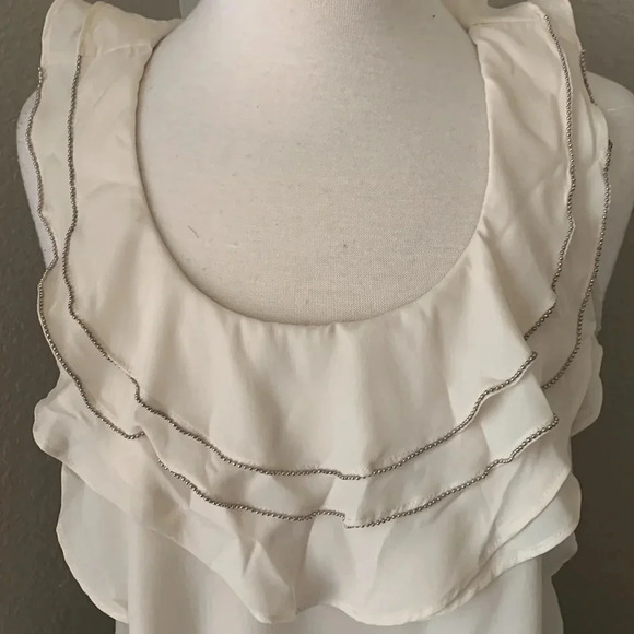 BODY CENTRAL cream colored ruffle top with beaded neck details - Picture 3 of 11